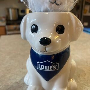 Lowe's White Dog Ceramic Decorative Bank with Blue Bandana